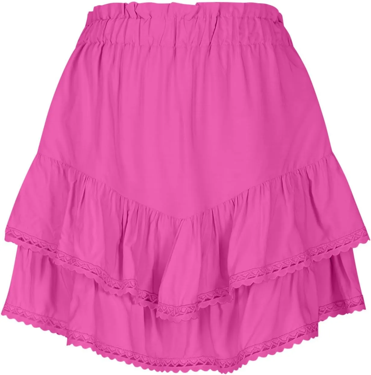 Womens Mini Skirt Asymmetrical Hem Ruffle Skirts Flowy Layered Skirt A-Line Lace Skirts Elastic Waist Pleated Skirt