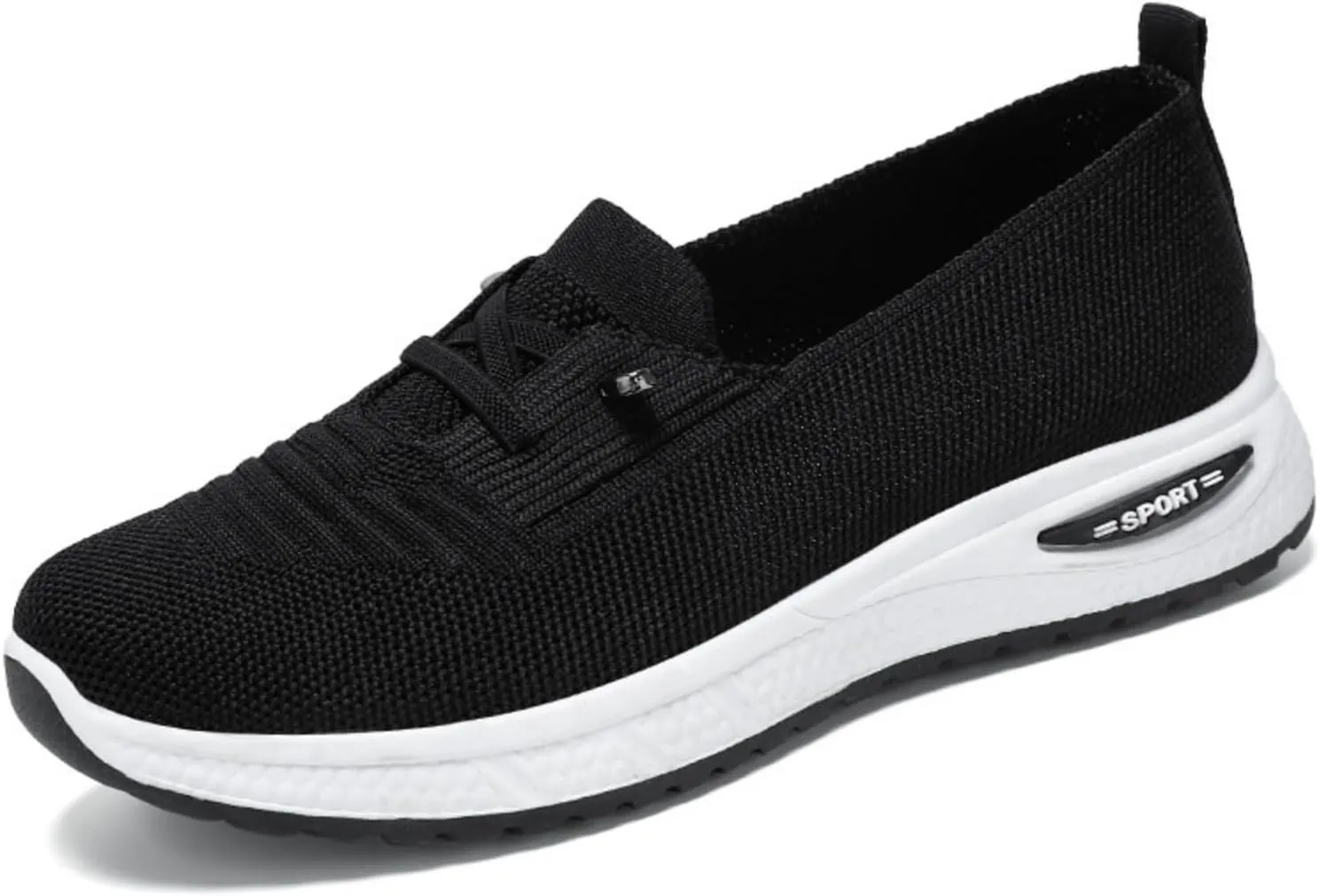 Womens Orthopedic Sneakers Lightweight Breathable Mesh Knitted Woven Low Top Walking Shoes Summer Comfortable Wide Width Soft Sole Slip On Sneakers with Arch Support