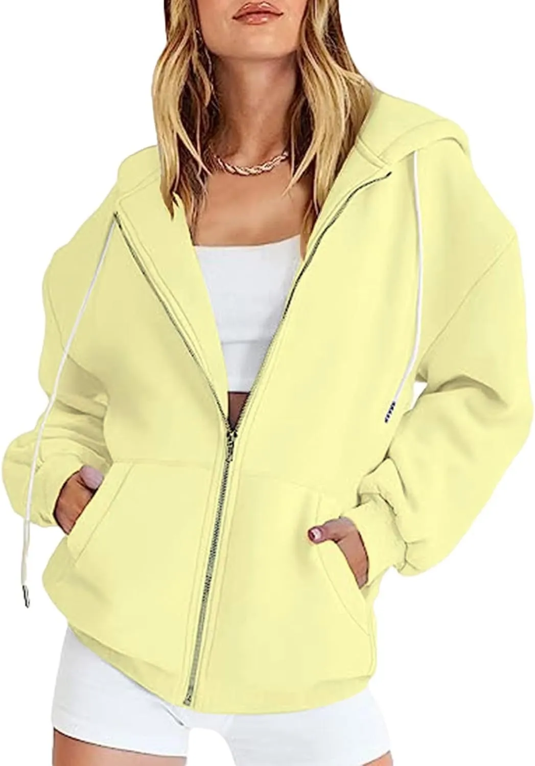 Women's Oversized Hoodies Zip up LOS ANGELES Printed Preppy Pullover Y2K Fleece Jackets 2024 Fall Outwear