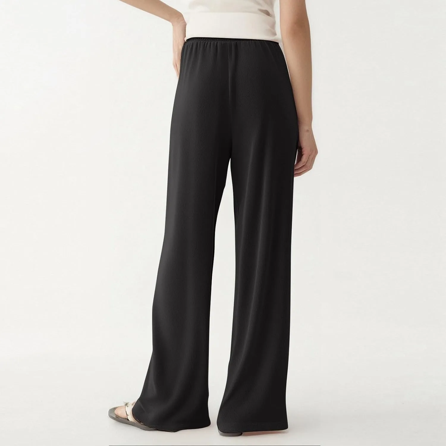 Women's Pants Flowy Long Wide Leg High Waisted Trousers Stretchy Drawstring Pleated Pull On Vacation Trousers