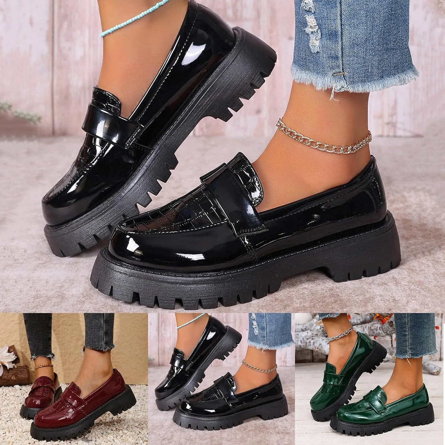 Womens Penny Loafers Comfortable Dressy Arch Support Walking Shoes Breathable Platform Chunky Loafers Casual Shoes