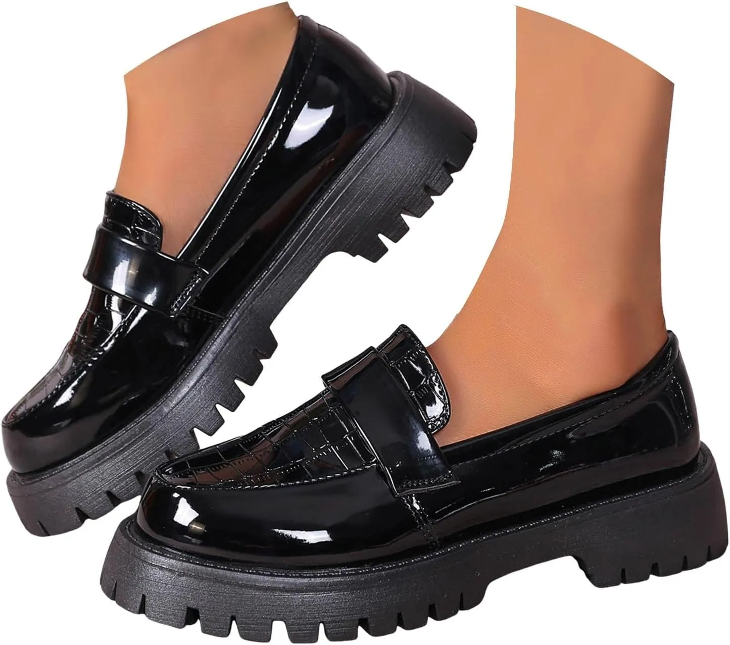 Womens Penny Loafers Comfortable Dressy Arch Support Walking Shoes Breathable Platform Chunky Loafers Casual Shoes