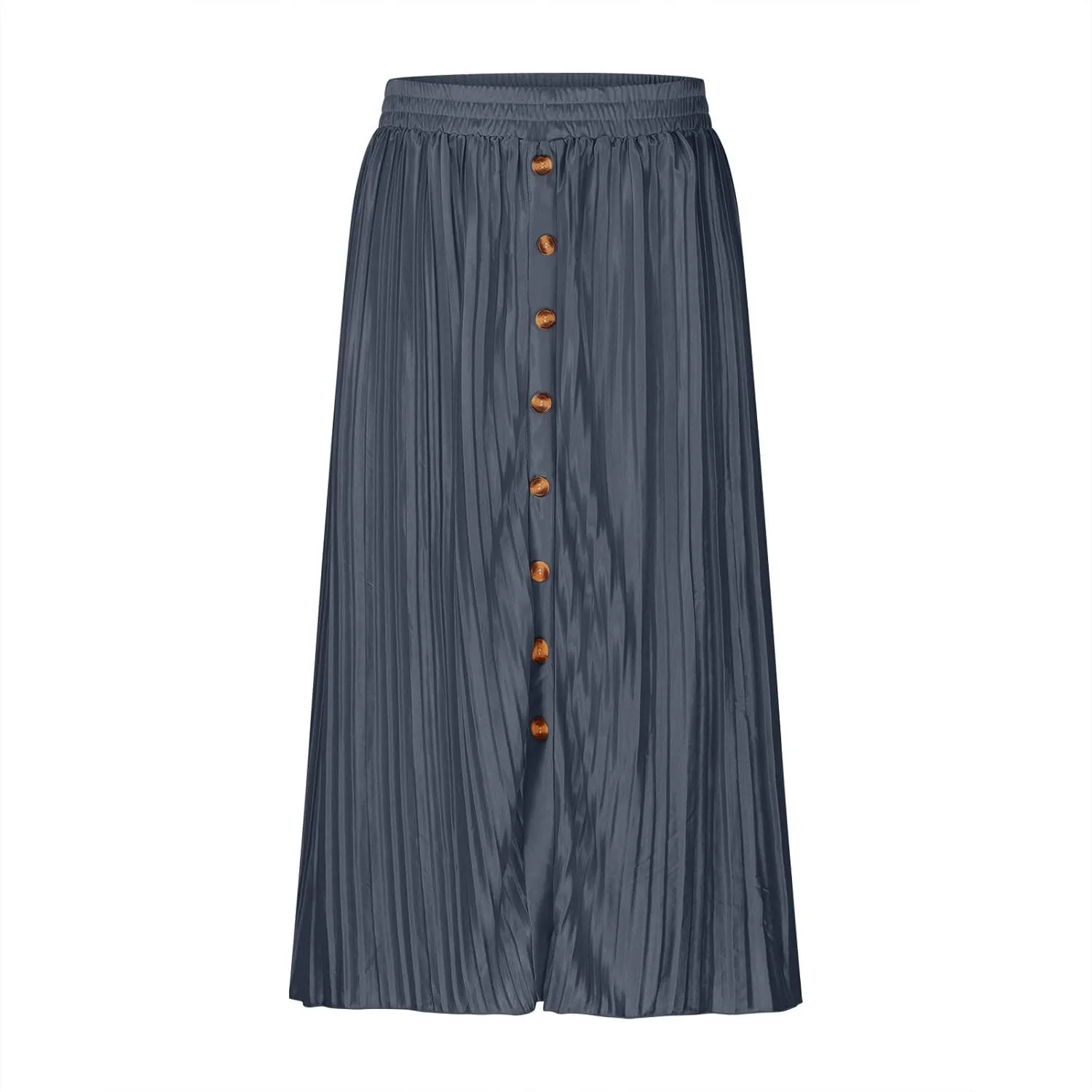 Women's Pleated Midi Skirt Flowy Summer Pleated High Waisted Casual Button Front Skirts with Pockets