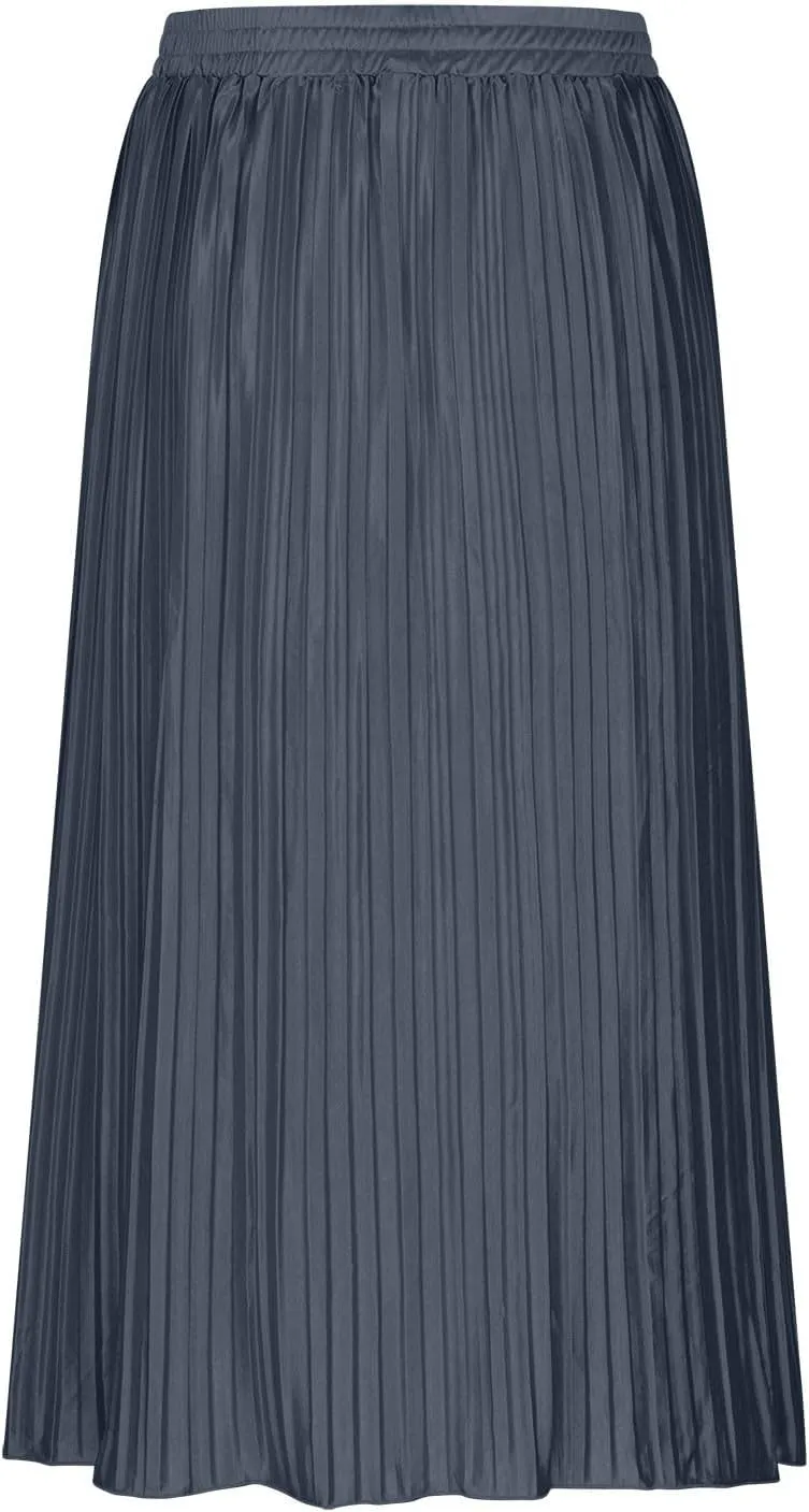 Women's Pleated Midi Skirt Flowy Summer Pleated High Waisted Casual Button Front Skirts with Pockets