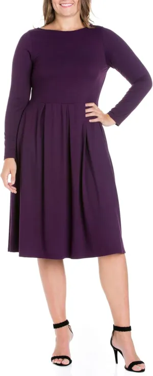 Women's Plus Size Fit and Flare Midi Dress Purple 3X