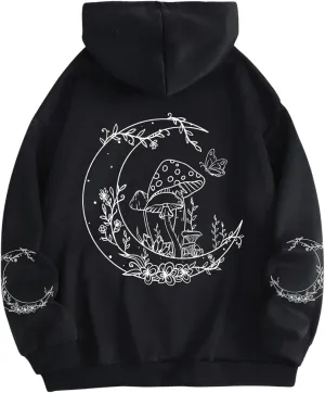 Women's Plus Size Graphic Print Drawstring Hoodies Long Sleeve Sweatshirt with Pocket
