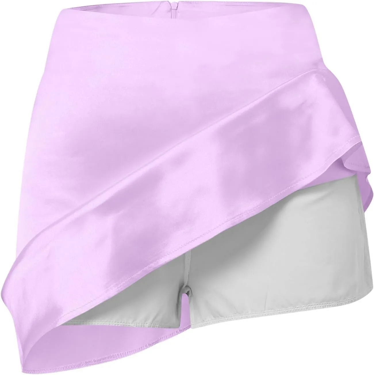 Women's Satin Elastic High Waist Zipper Skorts Versatile Stretchy Skirt Flared Casual A Line Mini Skirts Built in Shorts