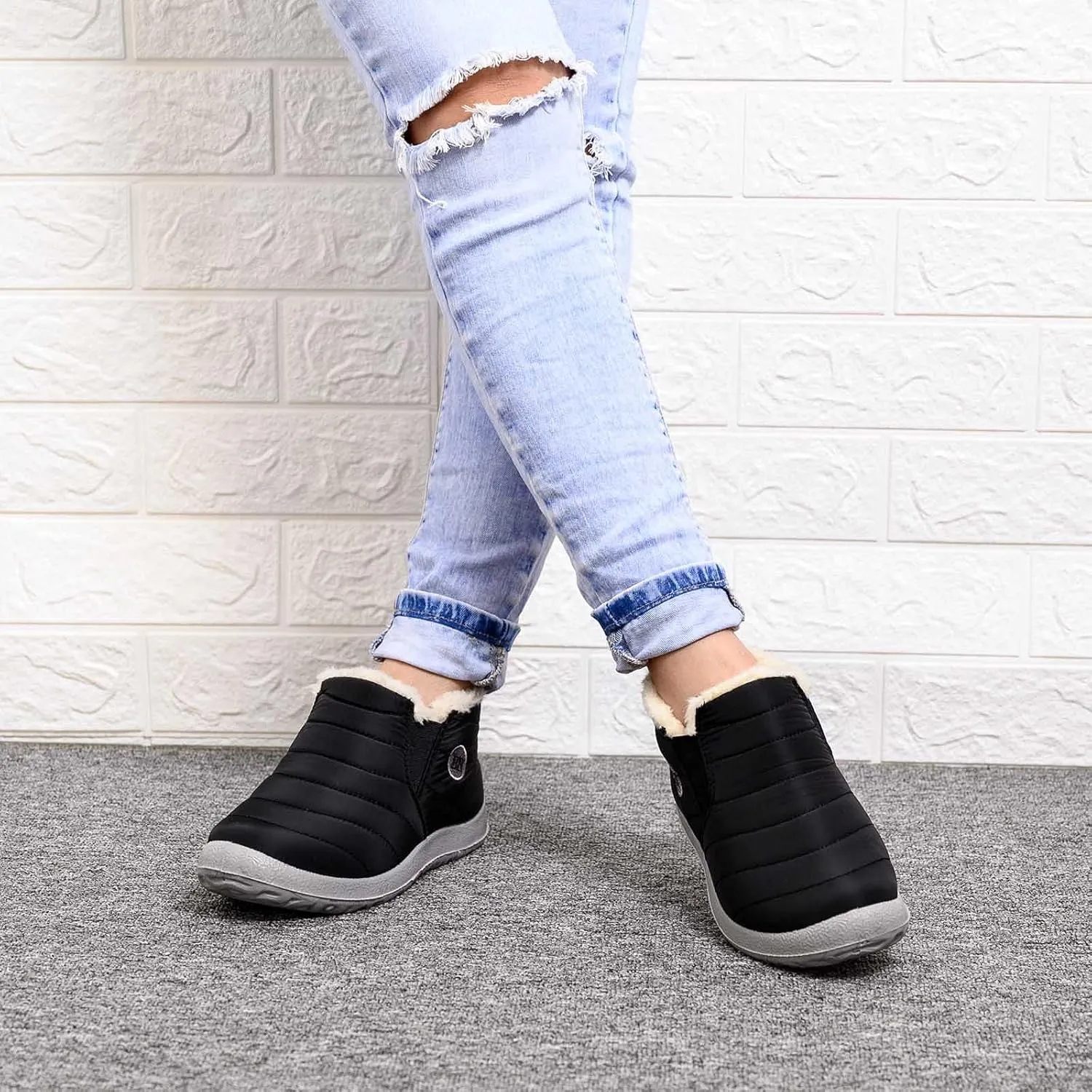 Womens Snow Boots Waterproof Slip On Ankle Boots Lightweight Pull On Winter Booties Fur Lined Warm Shoes for Women