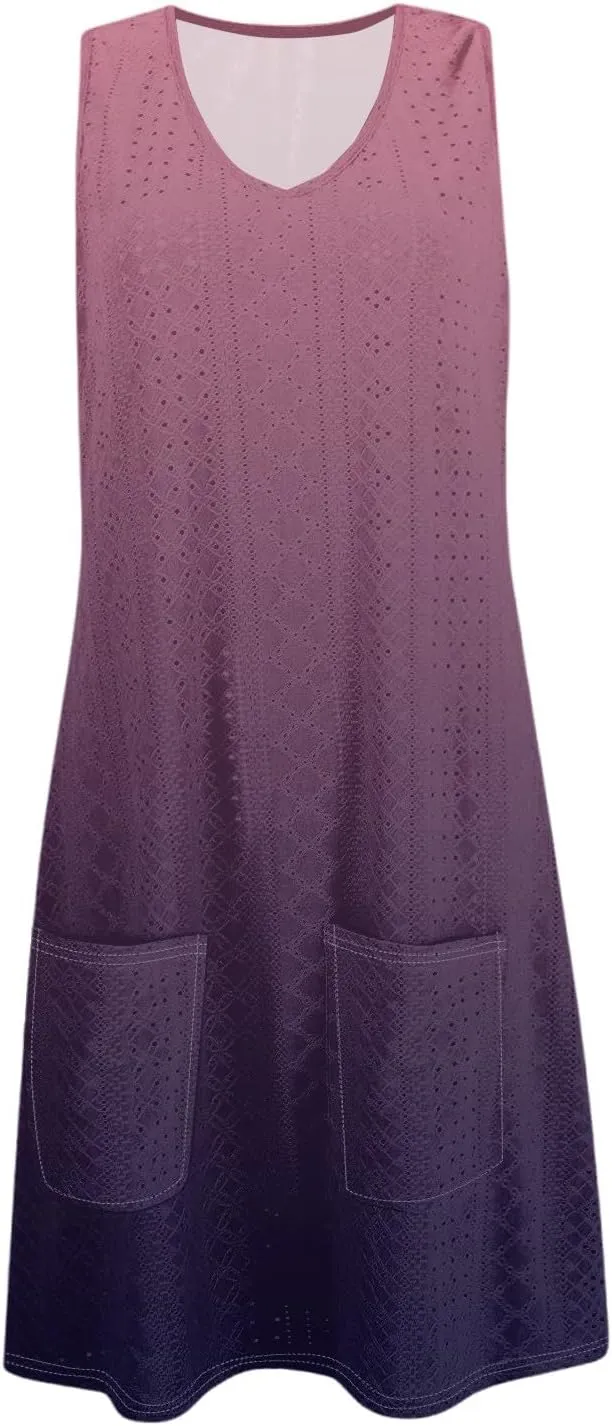 Womens Summer Dresses 2025 Eyelet Casual Loose V Neck Sleeveless Sundresses Tank Coverup Dresses with Pockets