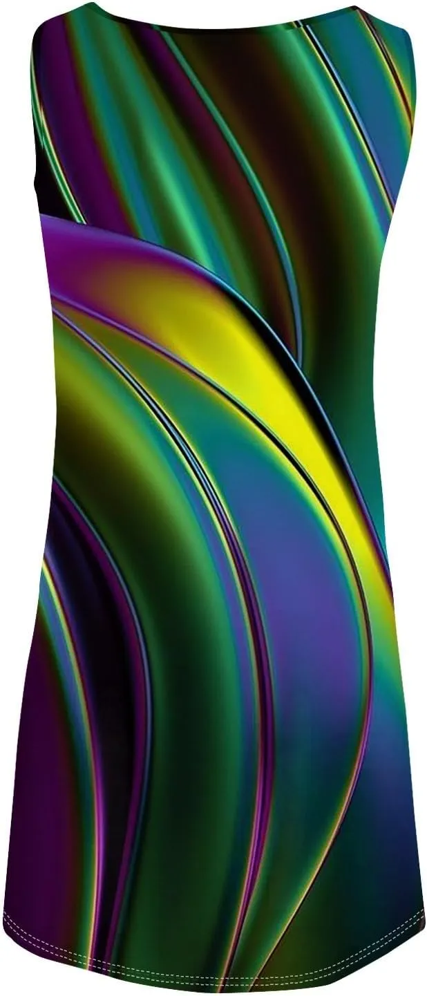 Womens Summer Dresses Boho Hawaiian Floral Crew Neck Sleeveless Casual Elegant Trendy Tank Dress