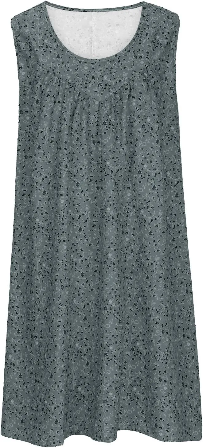 Women's Summer Mini Dress Trendy Floral Printed A Line Tank Dress Sleeveless Scoop Neck Bohemian Sundress with Pocket