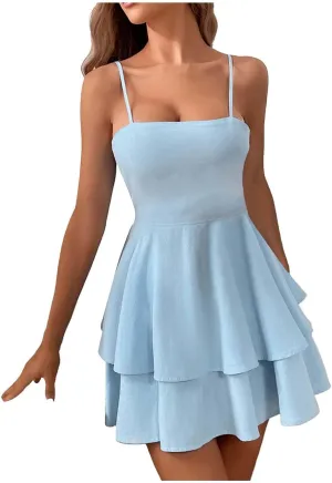 Womens Summer Tube Dress Off Shoulder Strapless Casual Sundress Tiered Mini Beach Wedding Guest Dresses Short Dress