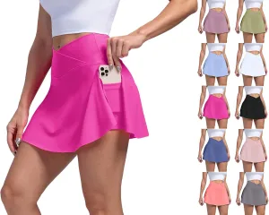 Women's Tennis Skirt with Shorts Underneath Cute Athletic Skorts with Pockets Summer Slit High Waisted Golf Skirts