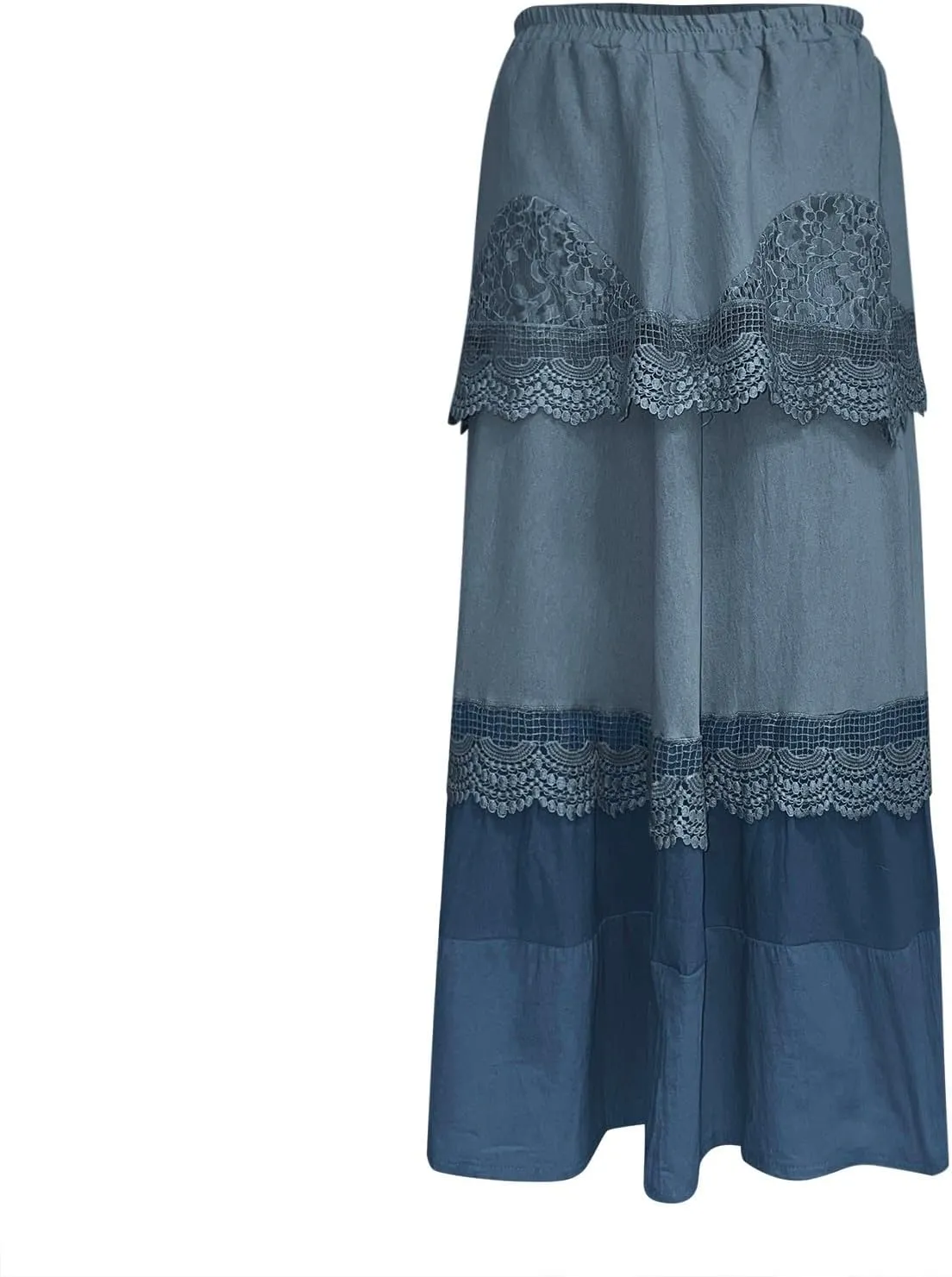 Women's Vintage Maxi Skirts Casual Flowy a Line Maxi Skirt Elastic Waistband Beach Long Skirt Lace Tiered Skirt