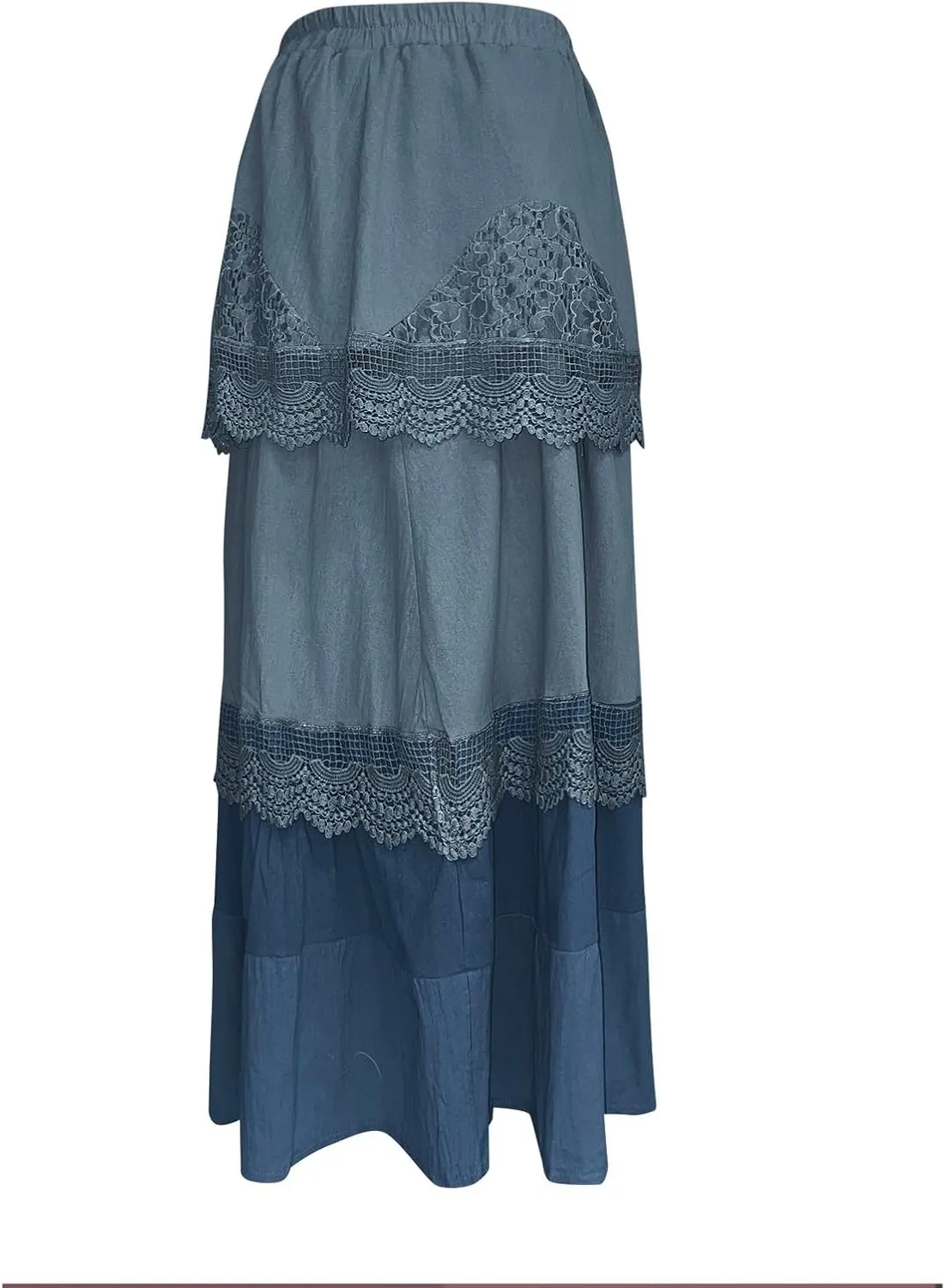Women's Vintage Maxi Skirts Casual Flowy a Line Maxi Skirt Elastic Waistband Beach Long Skirt Lace Tiered Skirt