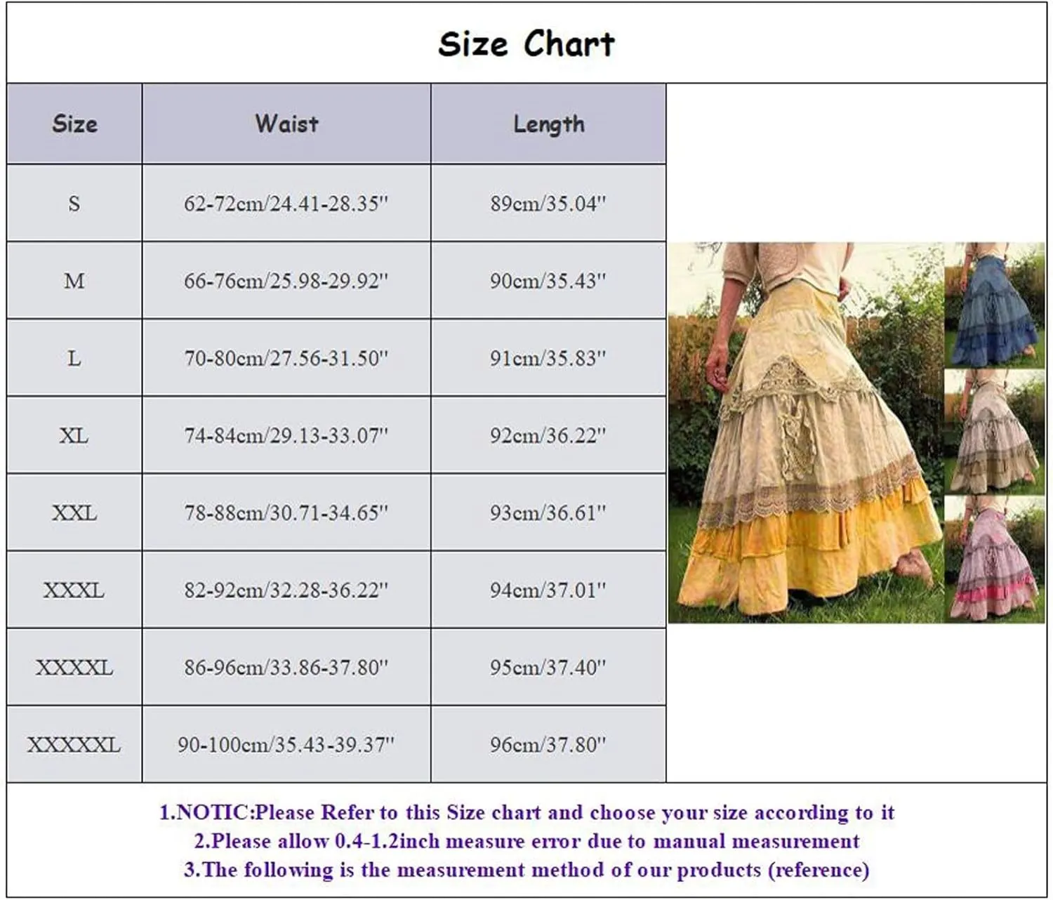 Women's Vintage Maxi Skirts Casual Flowy a Line Maxi Skirt Elastic Waistband Beach Long Skirt Lace Tiered Skirt