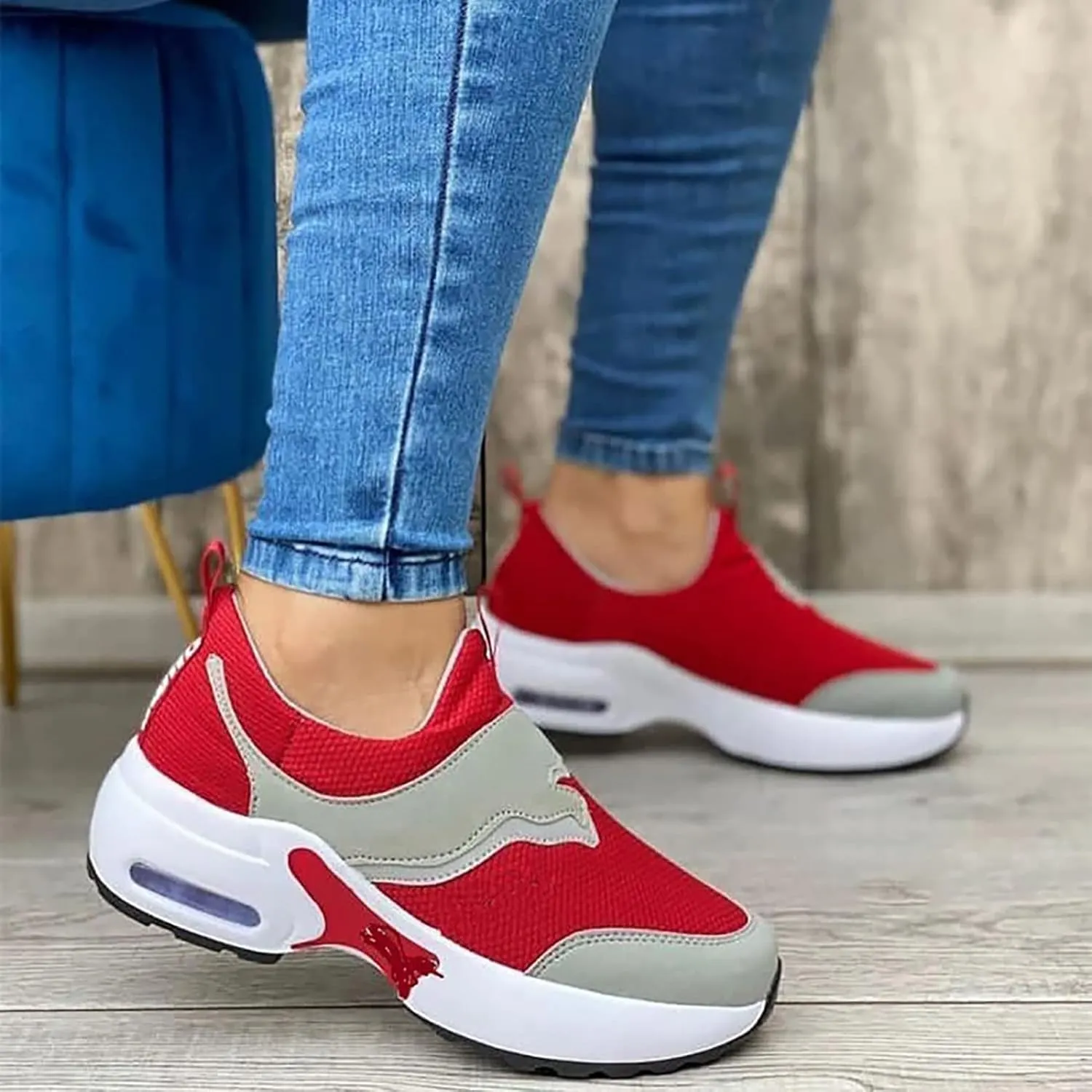 Women's Walking Shoes,Fashion Sneakers for Women,Breathable Sneakers Lightweight Knitted Non-Slip Shoe for Women Work Workout Gym Travel-Red||7
