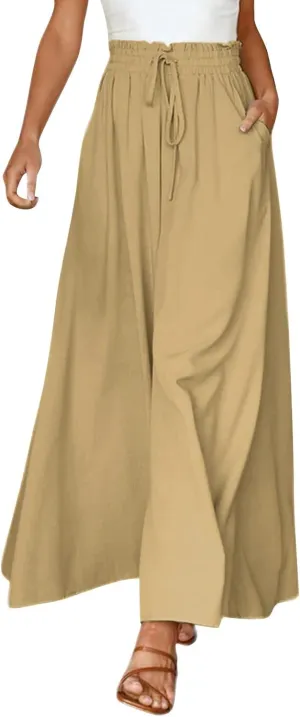 Womens Wide Leg Pants Dressy Comfy Loose Flowy Cotton Linen Pants Summer Casual Beach High Waisted Palazzo Trousers