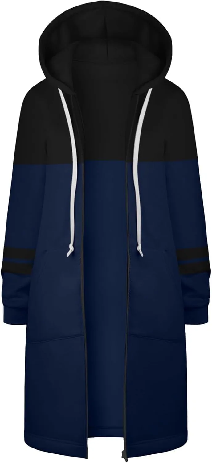 Womens Zip Up Long Sleeve Hoodies Sweatshirt Fleece Jackets 2024 Fall Fashion Outfits Winter Clothes Long Coats