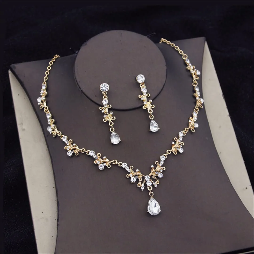 Wvapzxx Baroque Crystal Bridal Jewelry Sets Women Bride Necklace Set Earring Necklace Wedding Jewelry Set