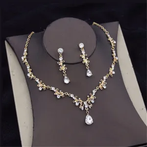 Wvapzxx Baroque Crystal Bridal Jewelry Sets Women Bride Necklace Set Earring Necklace Wedding Jewelry Set