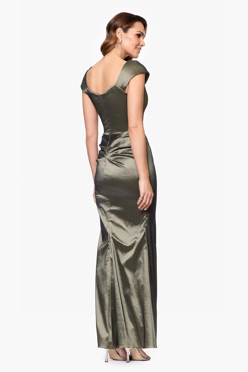 Xscape Women's Sleeveless Asymmetrical Taffeta Neck Gown with Side Slit