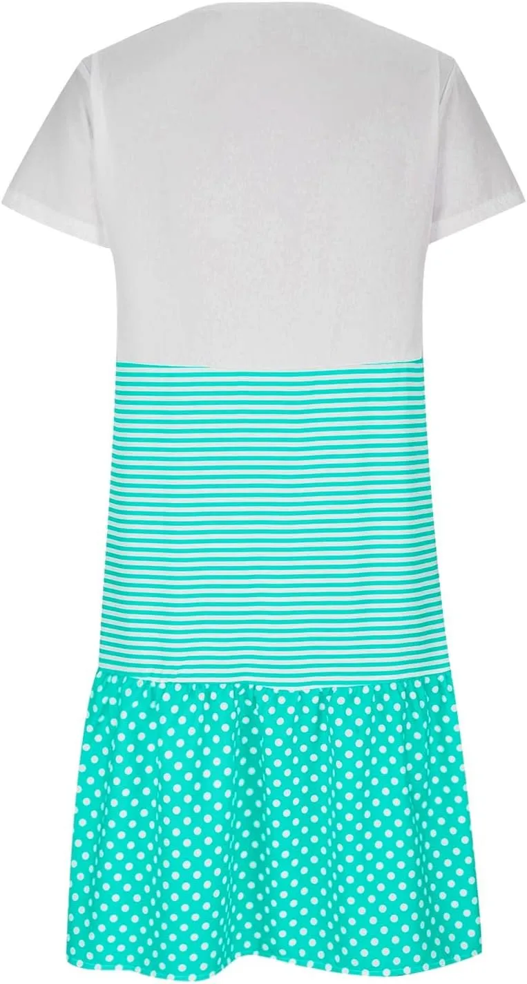 yardsong Casual Summer Dresses for Women Plus Size Short Sleeve Tshirt Dress Striped Polka Dot Patchwork Flowy Midi Dresses