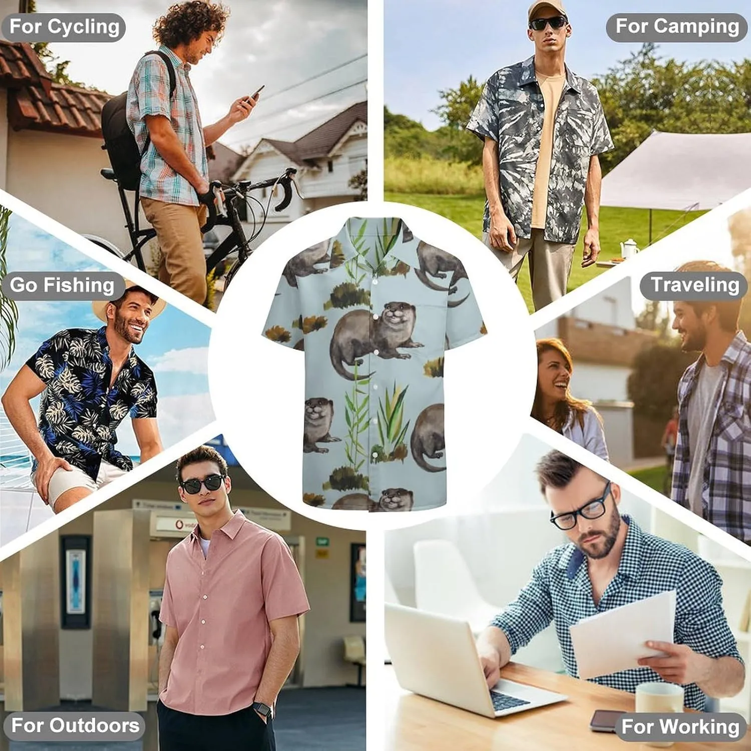 Yellow Sweet Bananas Men's Shirts Hawaiian Casual Printed Button-Down Shirts Fun Short Sleeve Summer Beach Shirts