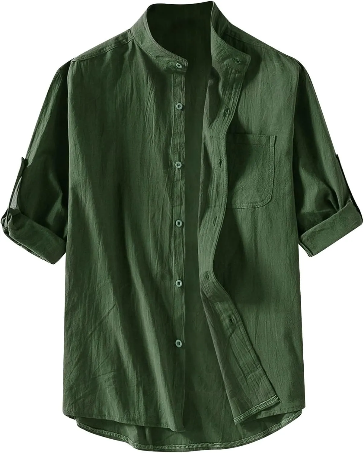 Ymosrh Men's Button Down Shirt Five-Point Mid-Sleeve Shirt Cotton Linen Loose Solid Color Top Tshirts Shirts