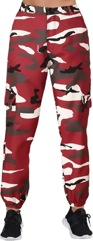 YOLAI Women Camo Print Cargo Pants Camouflage Trousers High Waist Casual Pants Outdoor Jogger with Pockets