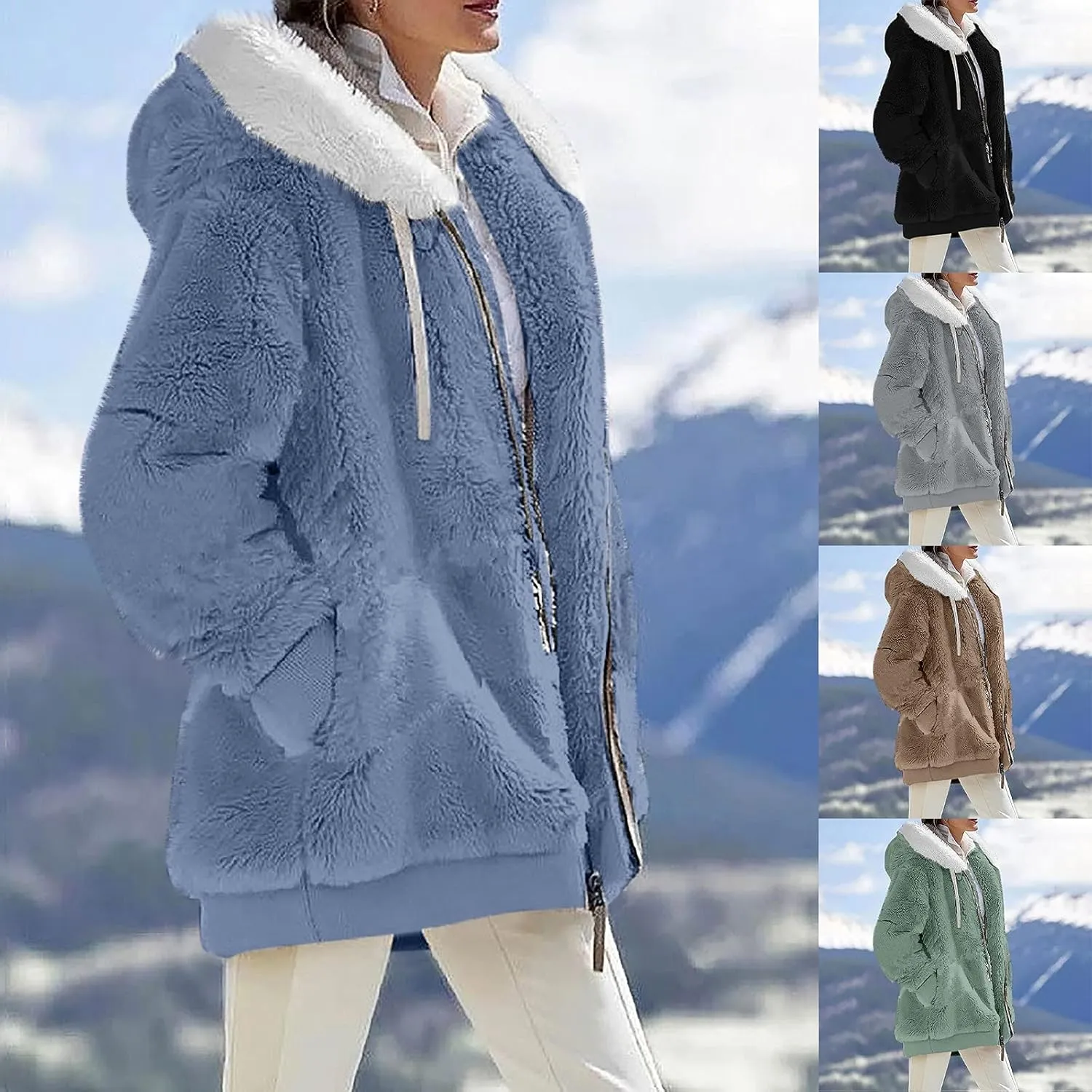ZEFOTIM Winter Coats for Women Casual Fleece Jacket Warm Soft Outdoor Sherpa Lined Thick Coat Outwear with Pockets