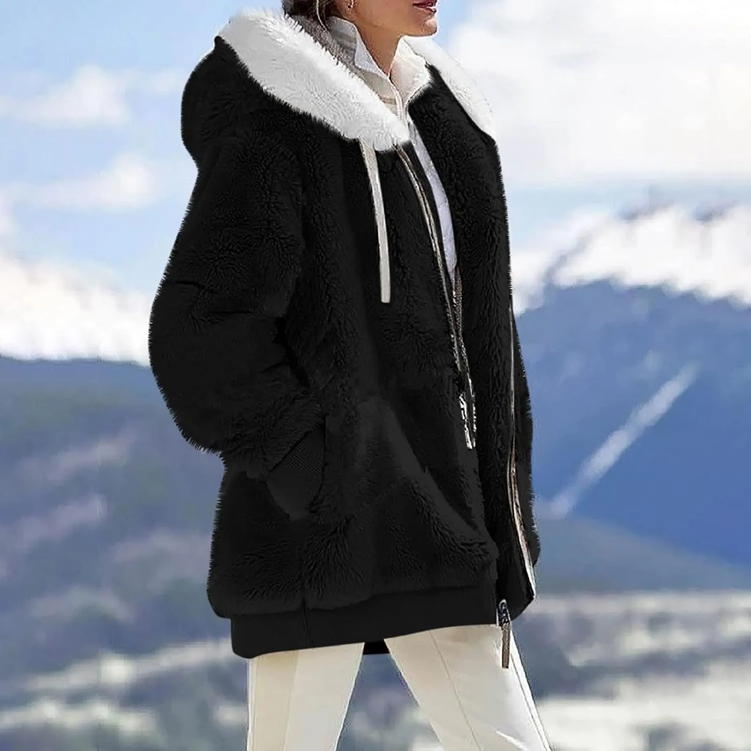 ZEFOTIM Winter Coats for Women Casual Fleece Jacket Warm Soft Outdoor Sherpa Lined Thick Coat Outwear with Pockets