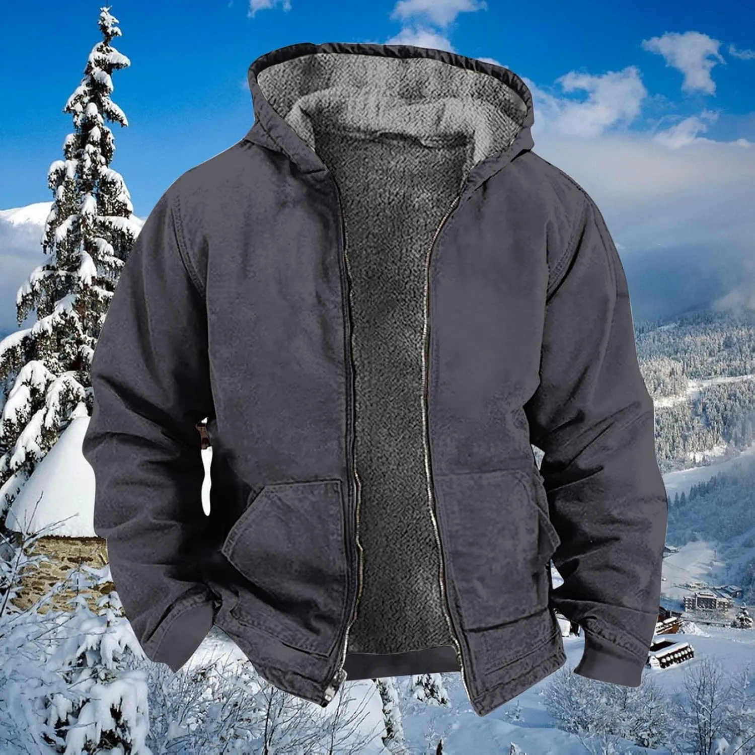 Zeiyignr Hoodies for Men Heavyweight Fleece Sweatshirt - Full Zip Up Thick Sherpa Lined Jackets Warm Winter Coat Windbreaker