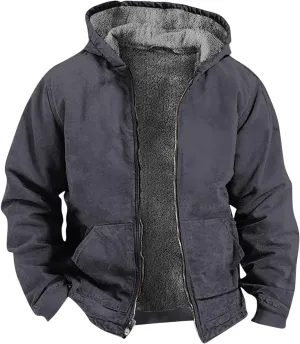 Zeiyignr Hoodies for Men Heavyweight Fleece Sweatshirt - Full Zip Up Thick Sherpa Lined Jackets Warm Winter Coat Windbreaker