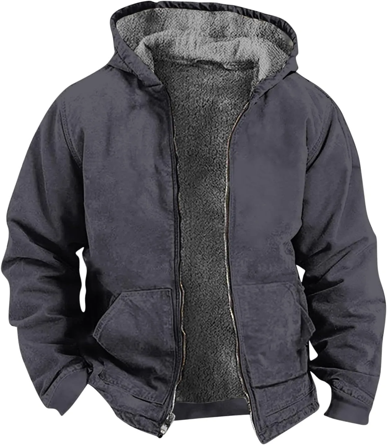 Zeiyignr Hoodies for Men Heavyweight Fleece Sweatshirt - Full Zip Up Thick Sherpa Lined Jackets Warm Winter Coat Windbreaker