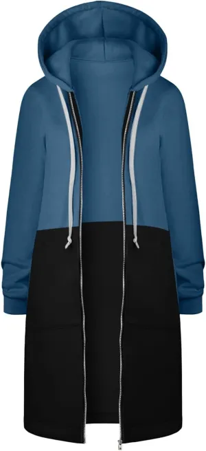 Zip Up Hoodie Women Long Sleeve Knee Length Tunic Hoodies Winter Fleece Hooded Sweatshirt 2024 Fall Long Jackets